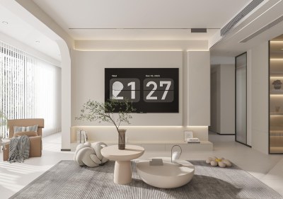 现代奶油风客厅3D模型下载